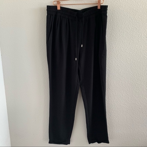 Zara Black Elastic Waist Pull On Pants Cuffed Bottom Large - Picture 1 of 8